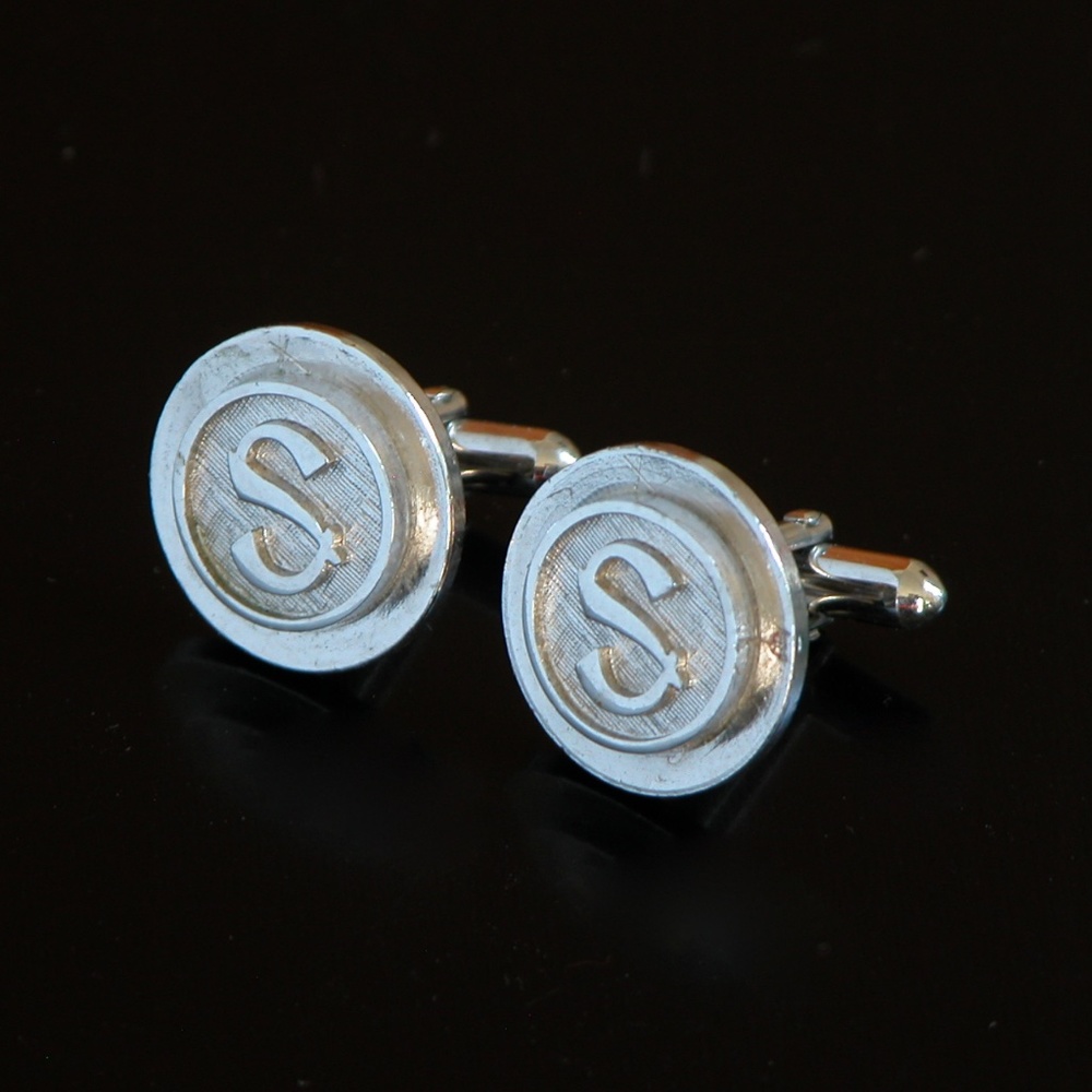 Vtg Modern Swank Cufflinks Silver Tone Initial S